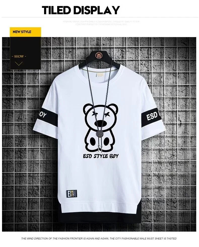 T-shirt for Men Short Sleeves Male T Shirts Korean Style Streetwear Print Harajuku Oversize T Shirt Casual Clothing Sleeve Tops