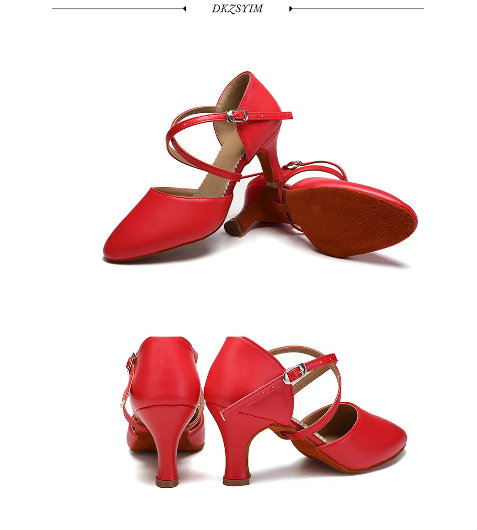DKZSYIM Women Dance Shoes Latin Party Tango Jazz Elegant Dancing Shoes Lace-up Suede Sole Closed Toe Microfiber Leather 7 Colors