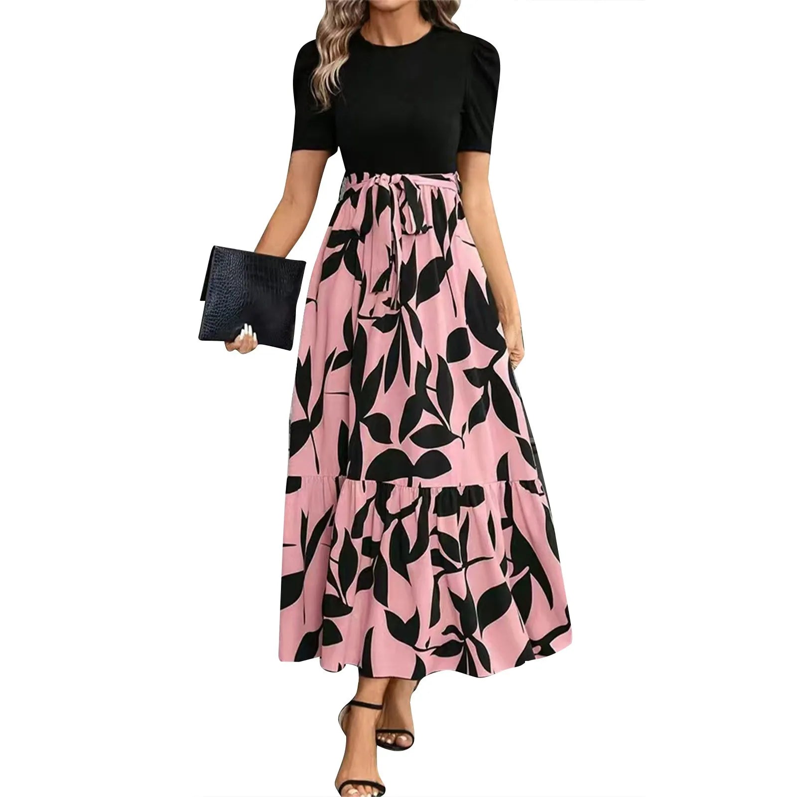 Dresses Elegant Office Lady Outfits A-line Lace-up Slim Fit Waist Ruffle Hem Skirt Women Dress Summer vestidos de mujer casuales