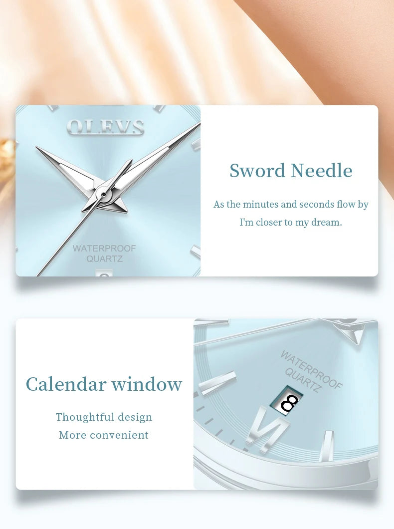 OLEVS Women's Watches Trend Elegant Stainless Steel Original Brand Small Dial Quartz Wristwatch for Lady Waterproof Luminous New