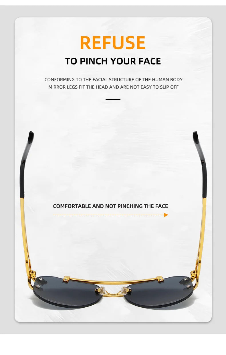 New Trendy Rimless Sunglasses Men Women Fashion Oversized Square Shades Eyewear Double Bridge Gradient UV400 Sun Glasses