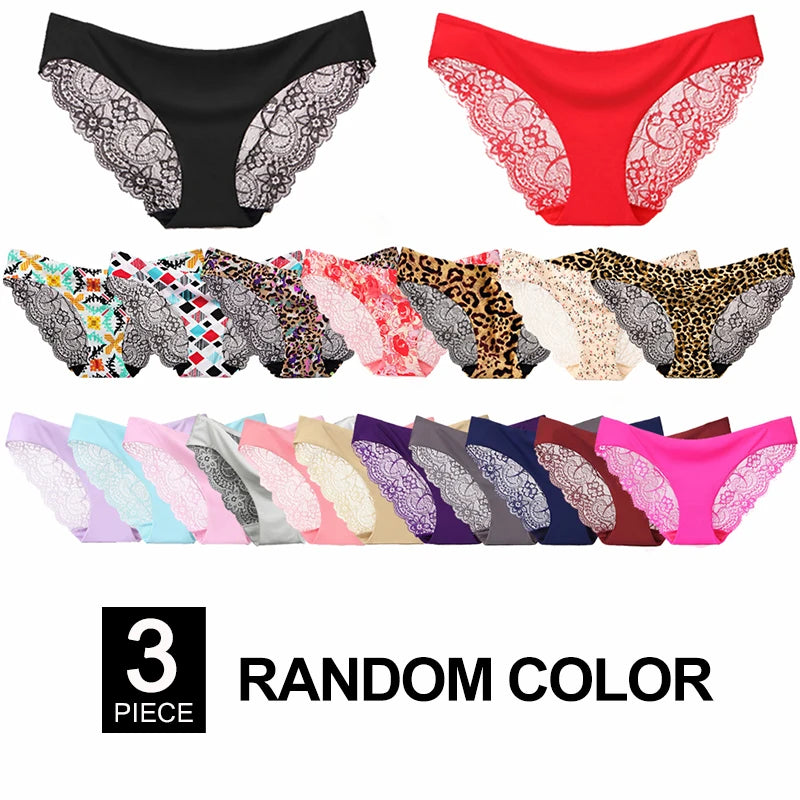Women's Seamless Underwear Leopard Intimate Women Sexy Lace Black Floral Panties Seamless Panty 3pcs/set