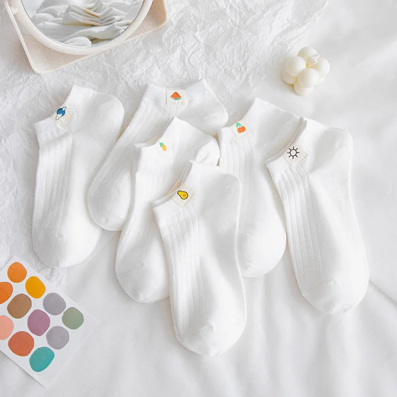 Solid Color White Short Socks Women Casual Cotton Breathable Low Cut Ankle Socks College Style School Students Kawaii Cute Socks