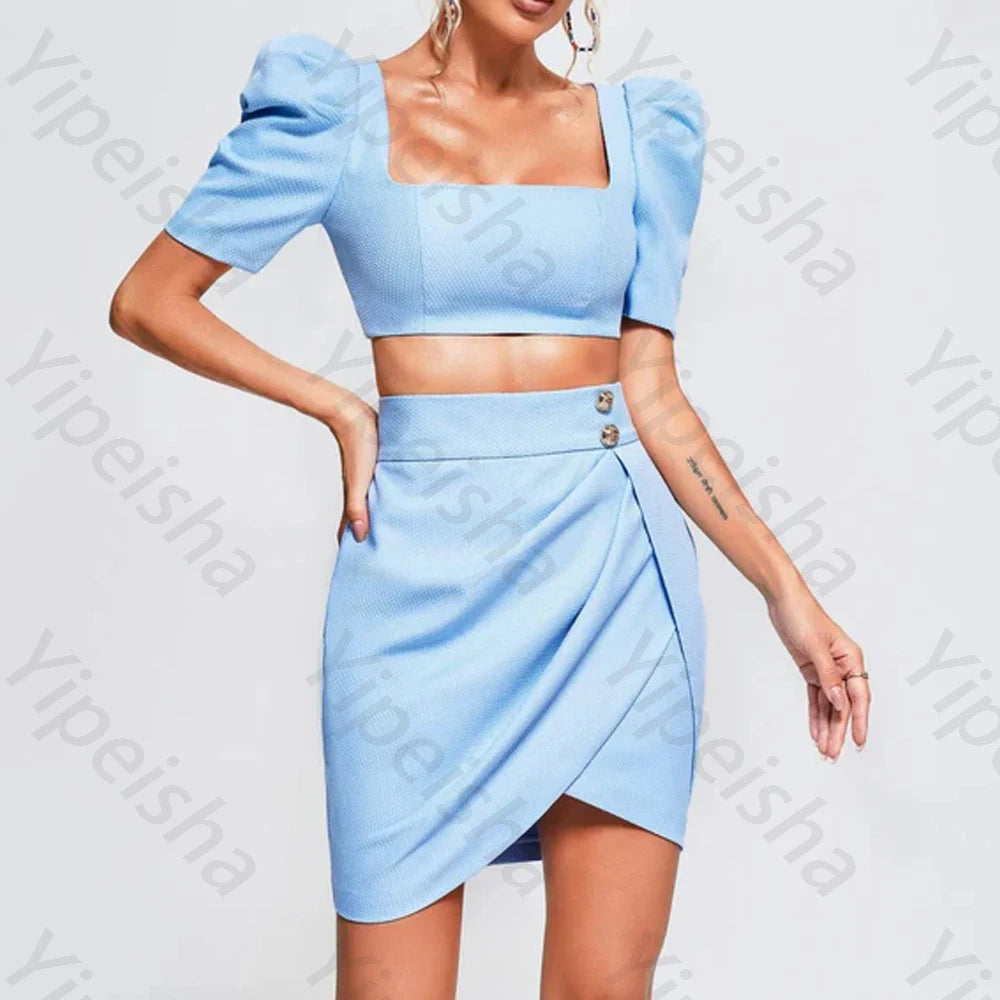 Elegant Square Collar Short Sleeves Evening Dresses Sexy Two Piece Sets Dress Exquisite High Quality Prom Party Gowns Customized