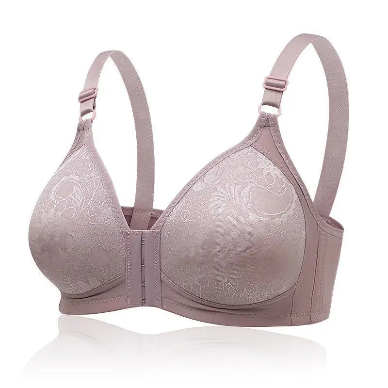 2pcs Womens Front Clasp Full Cup Bras No Steel Ring Support Lace Bralettes Large Size Mom Brassiere Comfort Ventilate Underwears