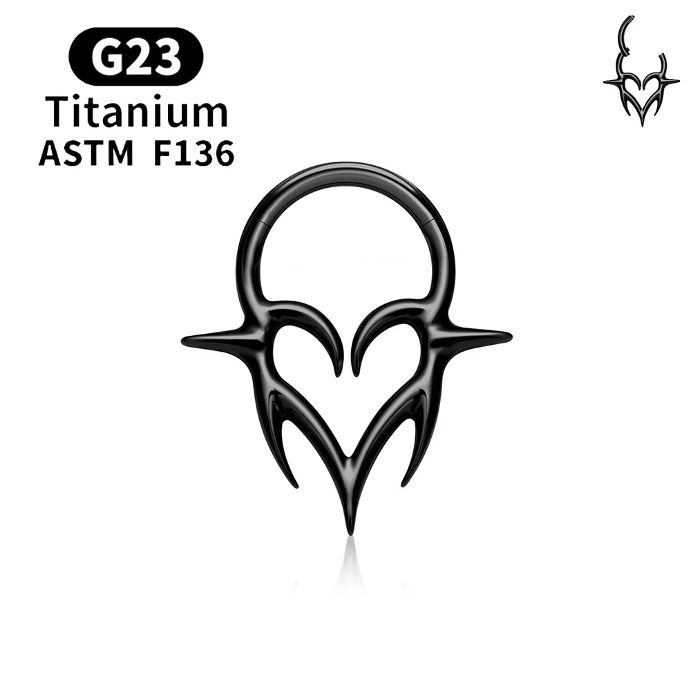 ASTM F136 G23 TItanium Piercing Septum Heart Nose Rings 16G Hinged Clicker Tragus Cartilage Helix Earrings Punk Body Jewelry