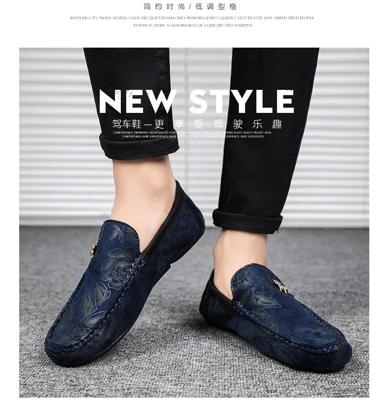Luxury Brand Yellow Men Casual Shoes Fashion Flower Print Loafers Men Designer Flat Shoes Comfortable Slip-on Male Driving Shoes