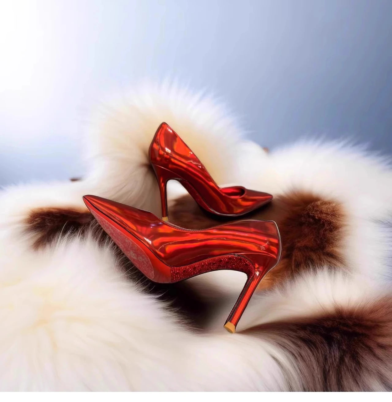 Glossy Red Pointed Toe Patent Leather High Heel Pumps Women Sexy Elegant Stiletto Heel Slip on  Cm Luxury Party Dress Shoes