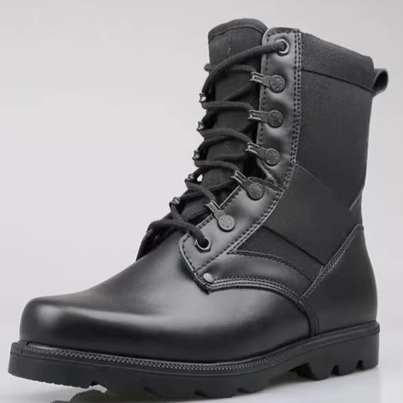 Men's Security Boots Black High-top Leather Boots Outdoor Tactical Combat Boots Anti Slip Hiking Boot Hunting Safety Shoes Botas