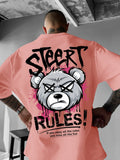 Summer Men's New Angry Bear Letter Printed Comfortable and Breathable Round Neck T-shirt Outdoor Street Versatile Top