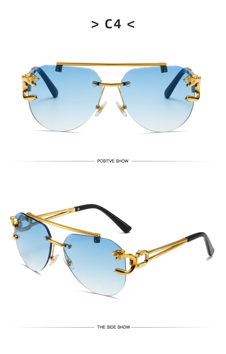 New Trendy Rimless Sunglasses Men Women Fashion Oversized Square Shades Eyewear Double Bridge Gradient UV400 Sun Glasses