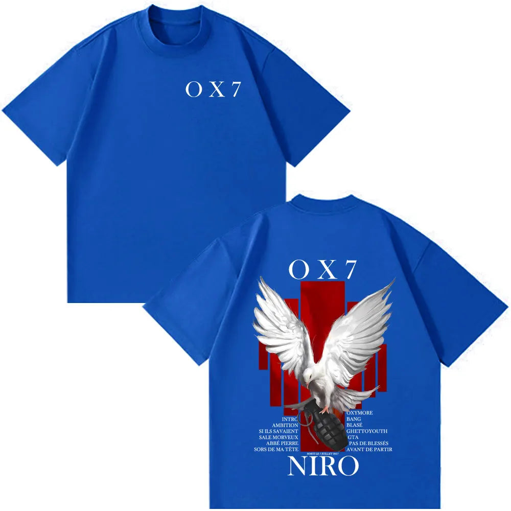 Rapper Niro OX7 Album T-shirt Men Women Clothes Hip Hop Fashion Pop Music T-shirts Male Casual Cotton Vintage T Shirt Streetwear