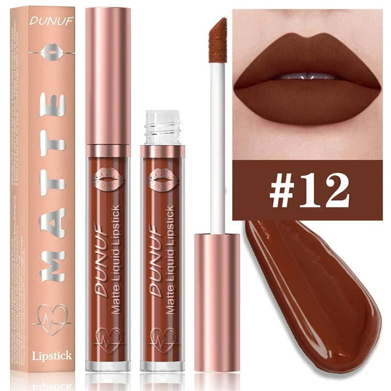 Matte Velvet Lip Gloss Dark Red Brown Lip Glaze Long Lasting Waterproof Liquid Lipstick Natural Moisturizer Transparent Lip Oil