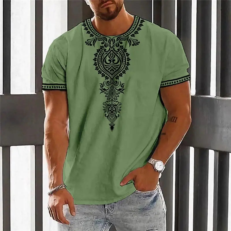 Vintage Ethnic Style Men's T Shirt  Dashiki Traditional Wear Clothing Short Sleeve Casual Retro Streetwear Clothes For Men tops