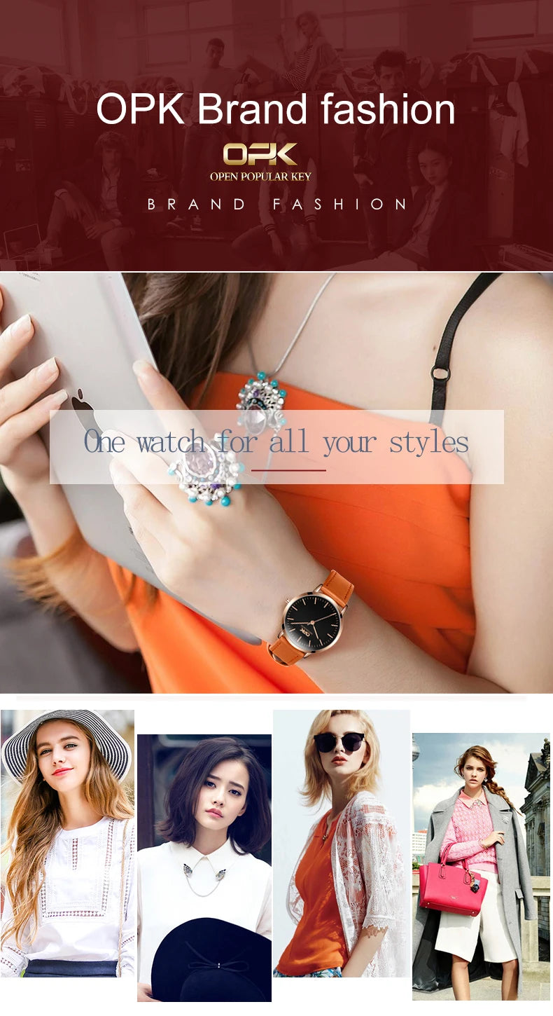 OPK 8101 Original Quartz Watch For Women Waterproof Leather Strap Hand Clock Simple Dial Top Brand Fashion Ladies Wrist Watches