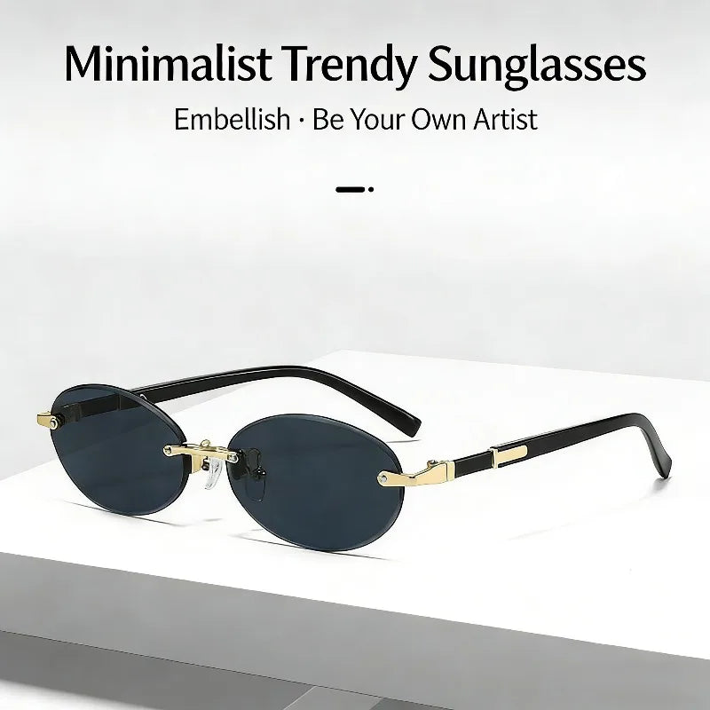 Popular Fashion Women Men Shades Oval Sun Glasses for Female Male Traveling Rimless Sunglasses Lentes De Sol Hombre Óculos