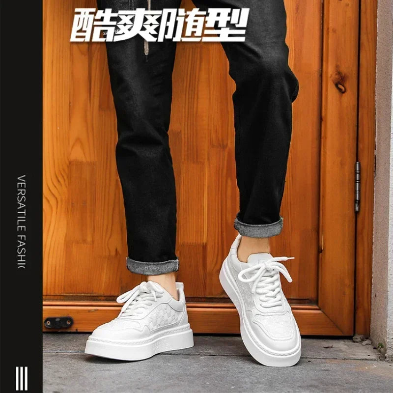 New Korean Version Printed Men Skateboarding Shoes Men Fashinable Increase Breathability Platform White Shoes Sports Casual Shoe