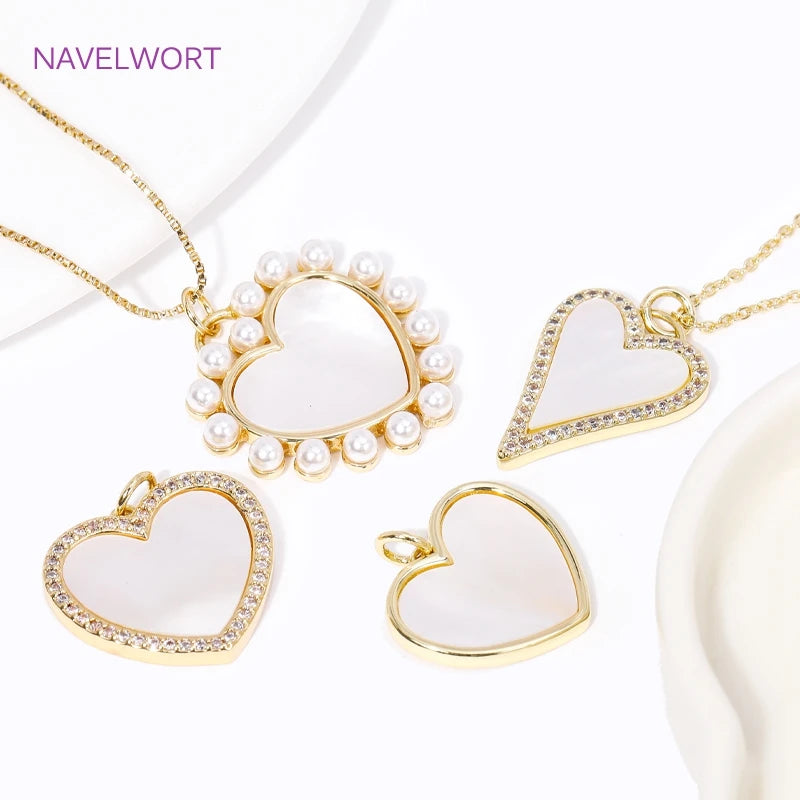 18K Gold Plated Natural Shell with Zircon/Pearl Heart Shape Pendant Necklace Trendy Necklaces For Women Jewelry Party Gifts