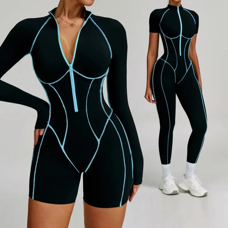 Yoga Jumpsuit Women Bodysuits Fitness Sports Zipper Short Sleeve Yoga Suit Quick Dry Yoga Clothing Gym Push Up Workout Rompers