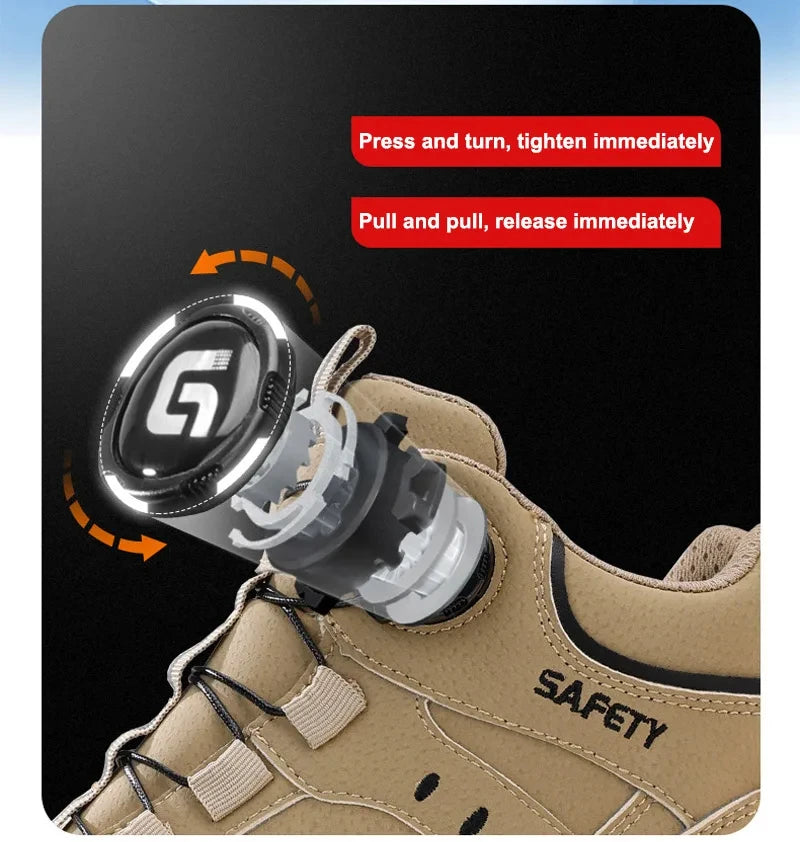 Men's Rotating Button Anti-Smash Anti-puncture Steel toe work Safety Shoes Men Work Boots Protective Women Sneakers Shoes