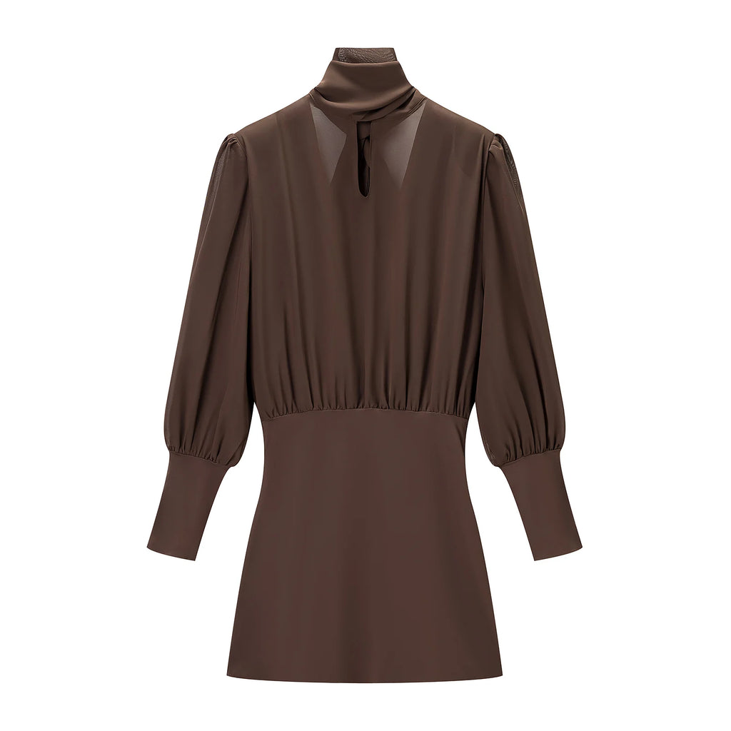CharmChant Brown Tie Dresses for Women Backless Slim Fit Long Sleeve Bodycon Mini Dress Elegant Chic Party Clubwear Trend 2025