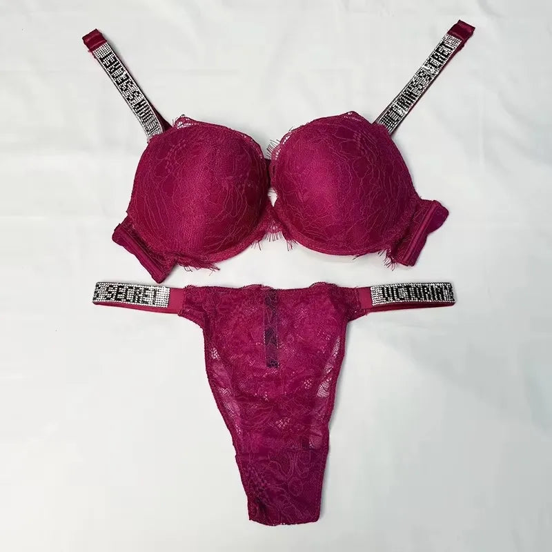 New V Women's Sexy Bra and Panty Set Comfortable push up Shapewear Adjustable Padded Gathered Lace Lingerie Set