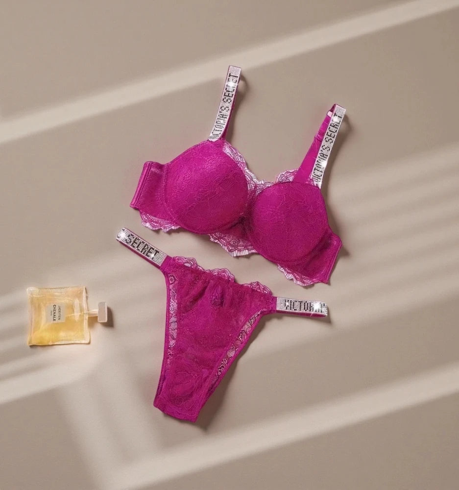 New V Women's Sexy Bra and Panty Set Comfortable push up Shapewear Adjustable Padded Gathered Lace Lingerie Set