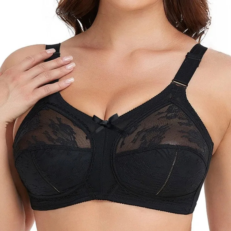 Ultra Thin Sexy Lace Full Cup Bra Women's Plus Size Floral No Steel Ring Bra Ultra-Thin No Sponge Transparent Push Up Underwear