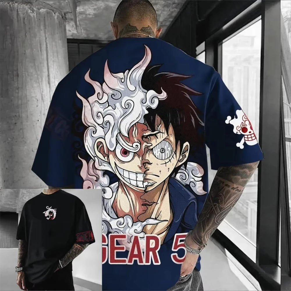 MINISO One Piece Luffy Men TShirt Graphic Tee Anime Print Short Sleeve Summer New Oversized Streetwear Anime Cosplay Y2k Clothes