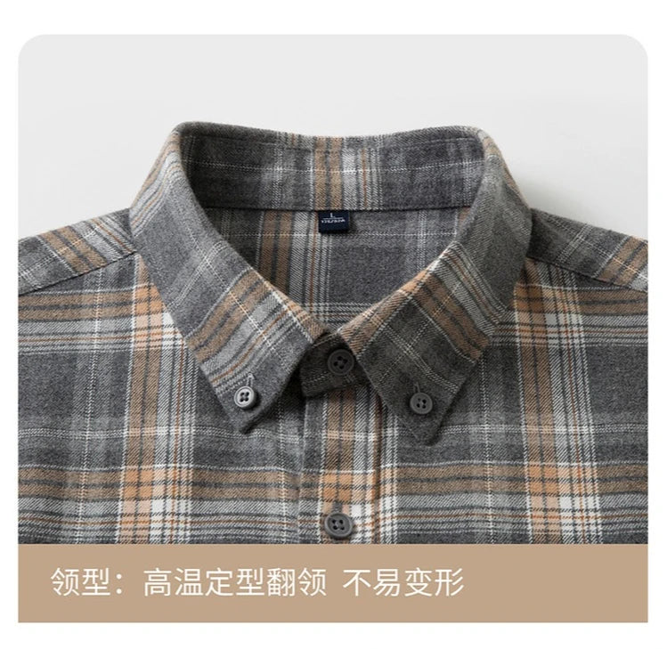 100% Cotton Flannel Shirt Men's, Plaid Casual Jacket, Anti-Wrinkle, Multi-Color Gold Quality Long-Staple Cotton M-4XL