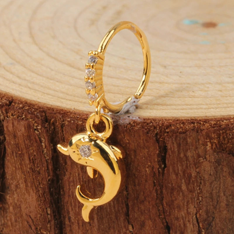 Gold Plated Pendant Nose Ring Hoop for Women Crystal Nose Hoop Protection Jewelry Nose Piercing Cartilage Earring Piercing