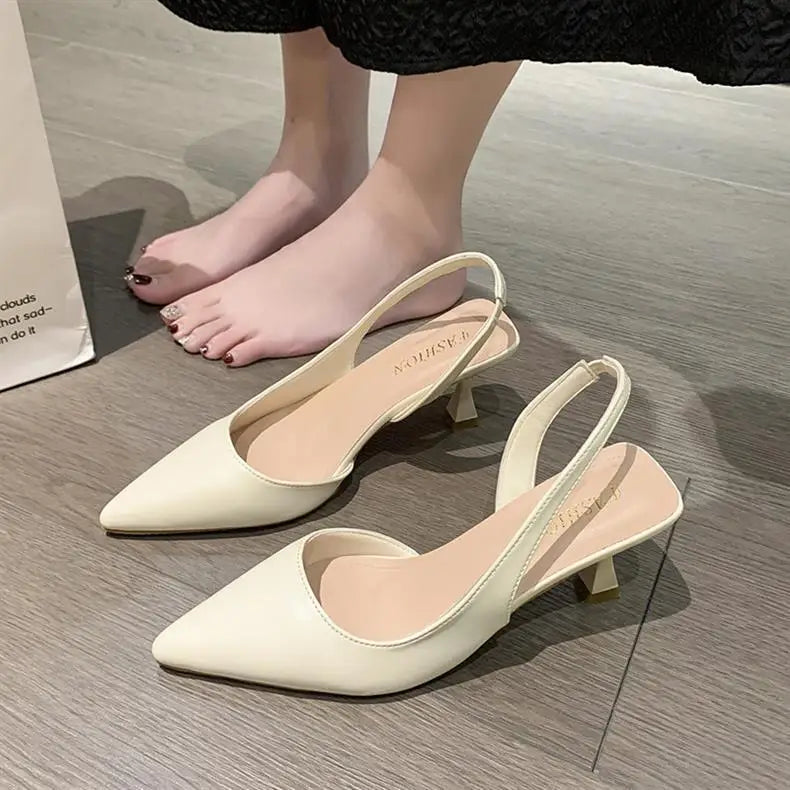 Luxury High Heel Women's Sandals Shallow Mouth Leather Baotou High Heel Shoes Pointed Top Fashion Stiletto Heel Women's Shoes