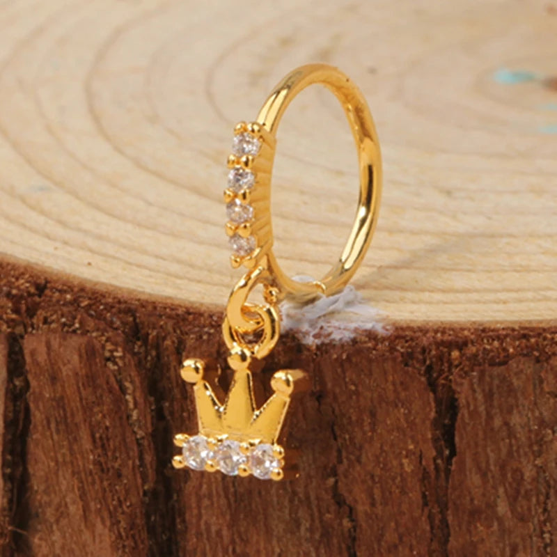 Gold Plated Pendant Nose Ring Hoop for Women Crystal Nose Hoop Protection Jewelry Nose Piercing Cartilage Earring Piercing