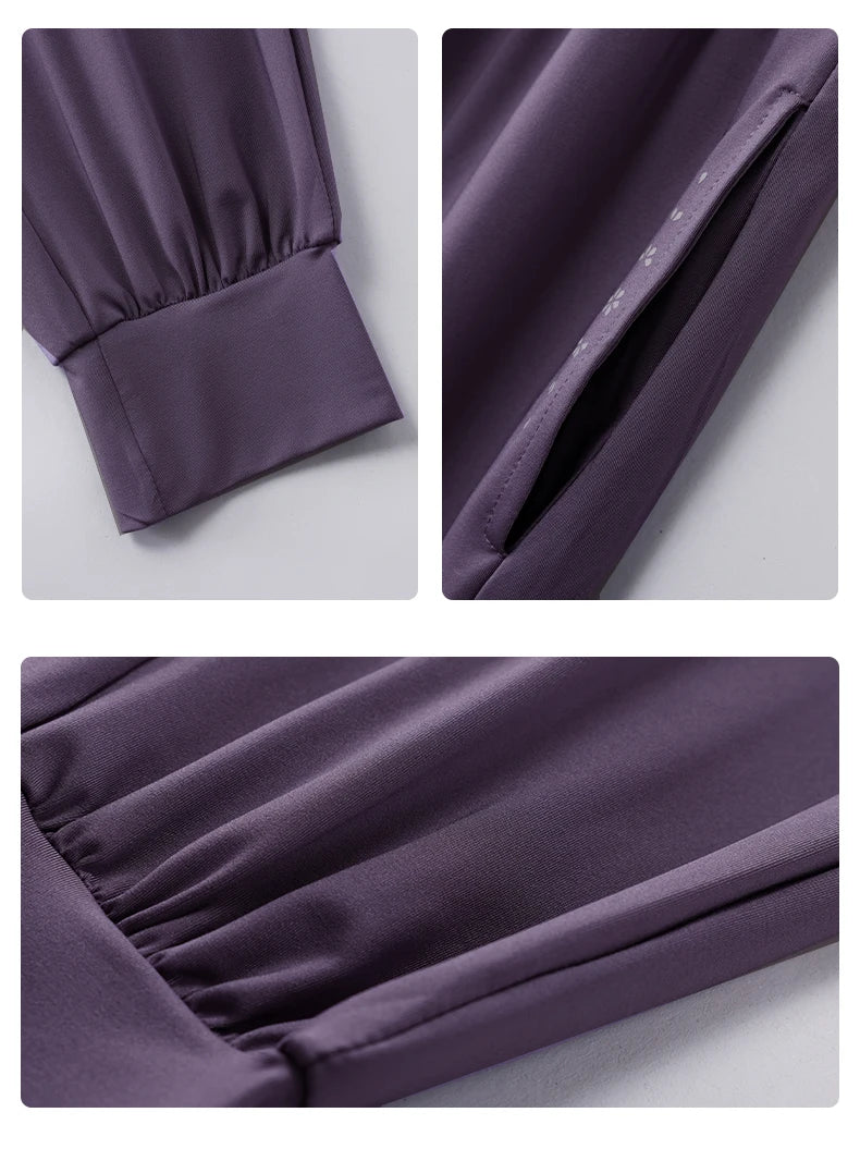 DRUR Women Yoga Set Loose Fit Gym Outfit Long Sleeve Top Pants 2 Piece Sportswear Outfit Running Jogging Suit Fitness Clothing