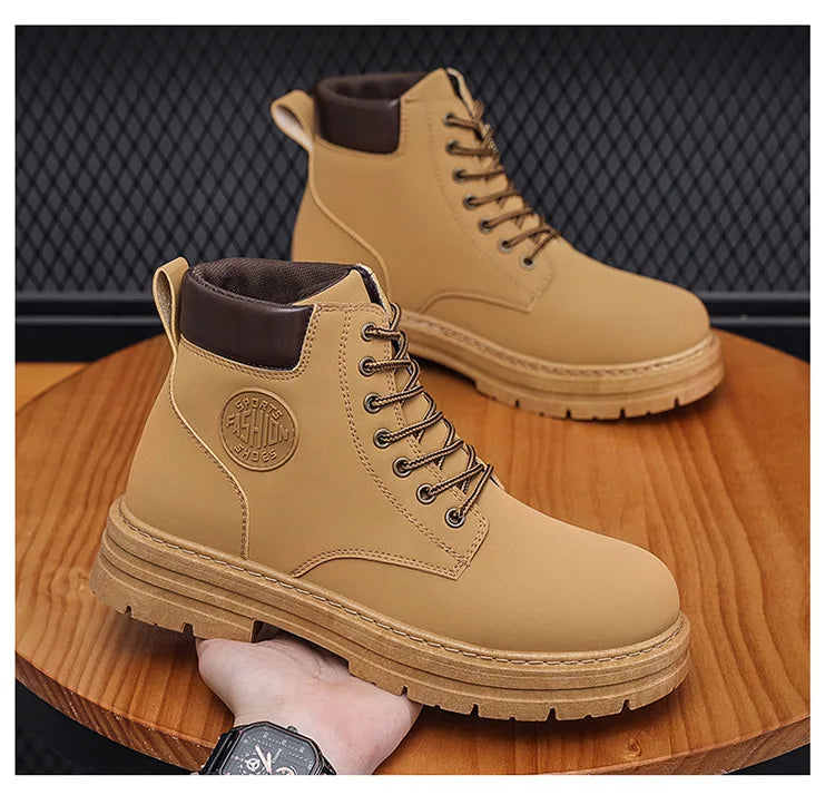 New autumn men shoes boots High Top Fashion Motorcycle Leather Shoes Outdoor leisure comfortable Boots male Lace-Up Botas