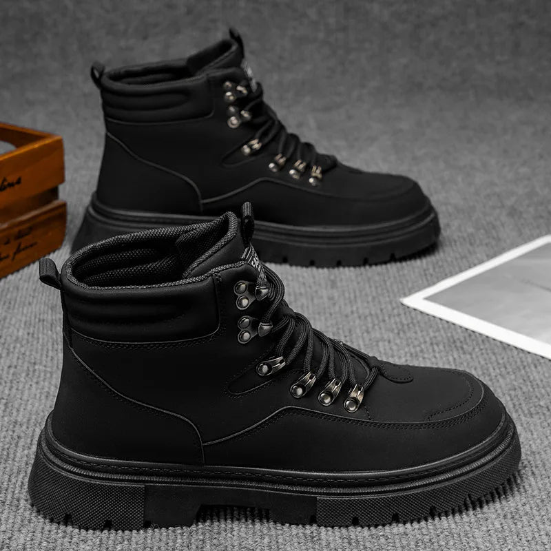 New Men's Leather Boots Brand Retro Comfortable Boots for Men 2025 Fashion High Top Non Slip Casual Shoes Business Work Shoes