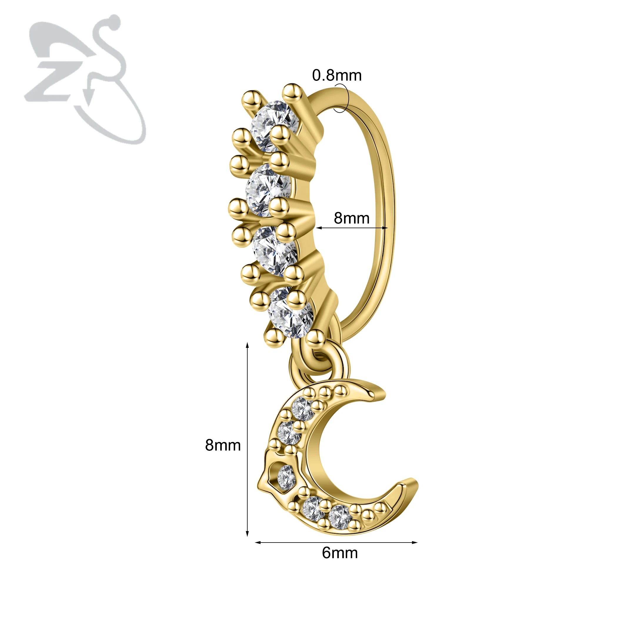 ZS 1PC Butterfly Leaf Moon Shape Nose Piercing Silver Color Septum Ring Stainless Steel Nose Clicker Cartilage Piercing 20G