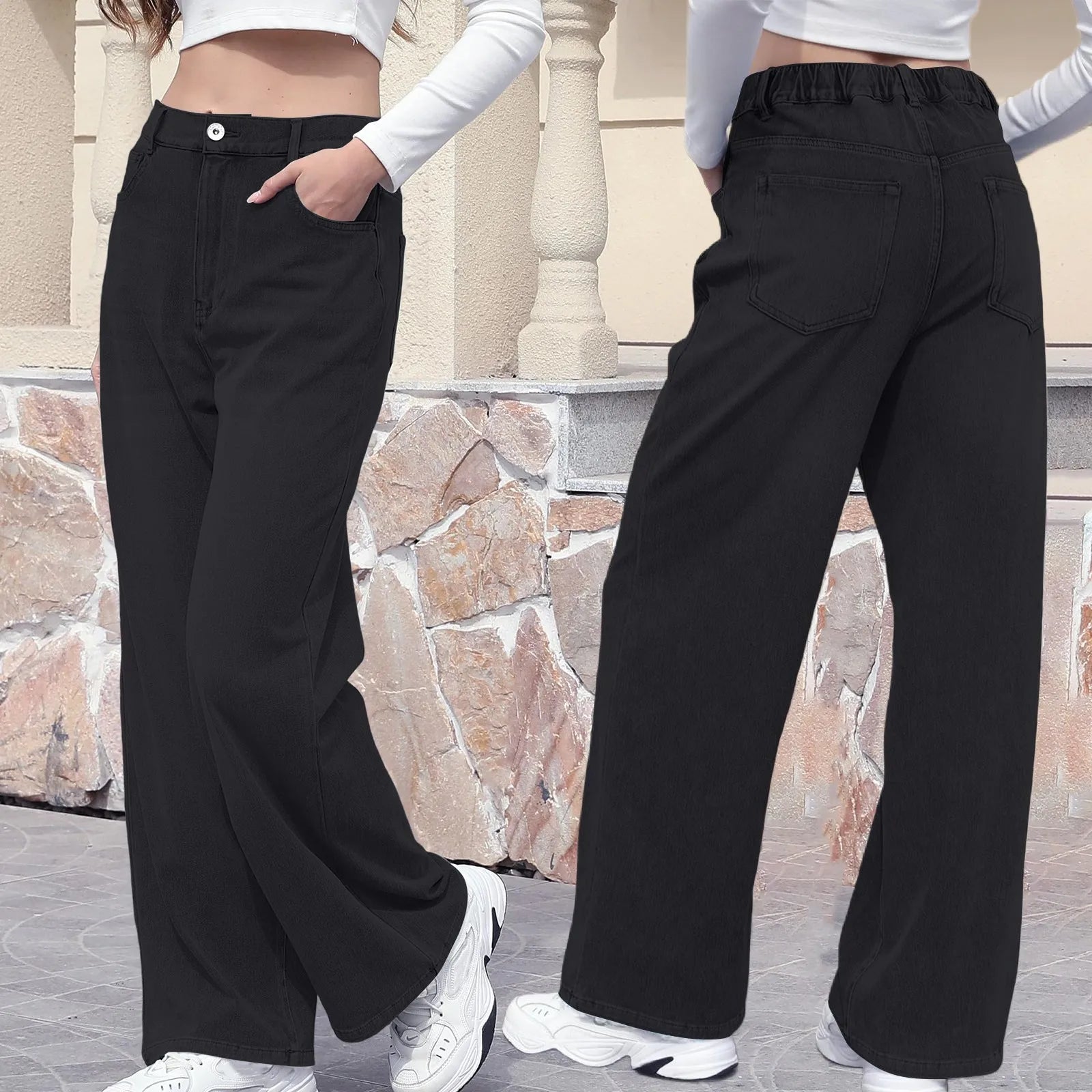 New Y2K Washed Blue Straight Loose Fit High Waist Hole Trousers Pants Women's Jeans Fashion Personality To Do Old Denim