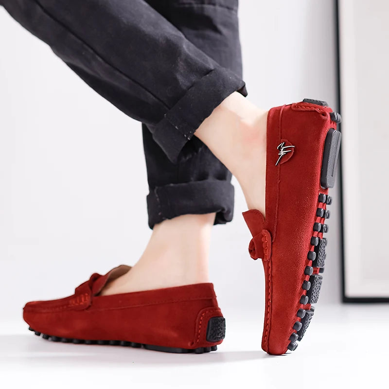 Suede Leather Men Loafers Handmade Slip-On Dress Shoes Comfortable Cushioned Insole Business Casual Shoes Man Driving Moccasins