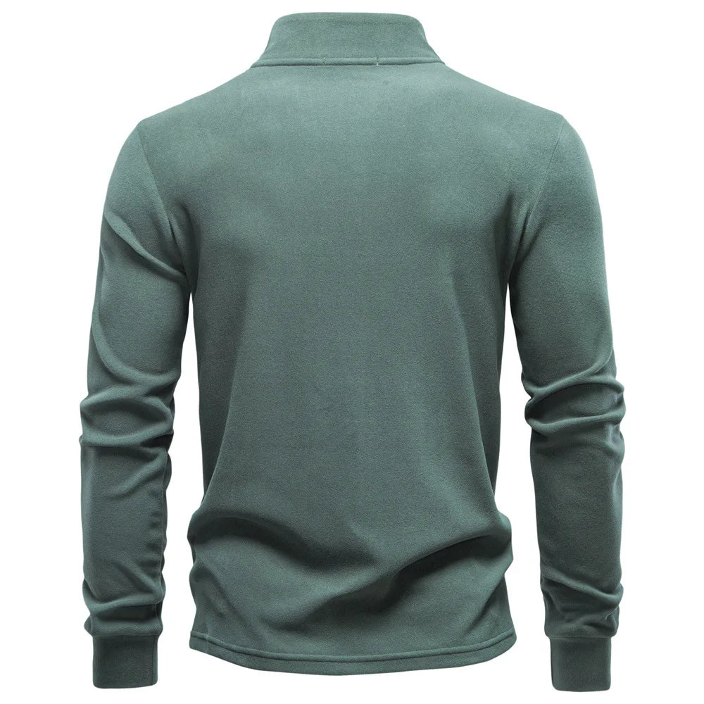 2025 New Men Stand-Up Collar Half-Zip Soft Shell Sweatshirt Long Sleeve Breathable Warm Pullover Casual Streetwear Jacket‌