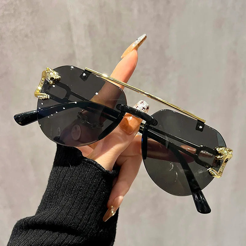 New Trendy Rimless Sunglasses Men Women Fashion Oversized Square Shades Eyewear Double Bridge Gradient UV400 Sun Glasses
