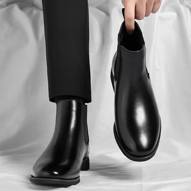 2025 New Chelsea Leather Shoes Suede Leather Men's Pointed Business Casual Ankle Boot Fashion Male Winter New Style Comfortable