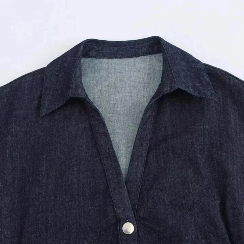 Denim Dress Women's Spring Summer Casual Long Dresses For Women 2025 New Fashion Ruched Short Sleeve Streetwear Midi Dress