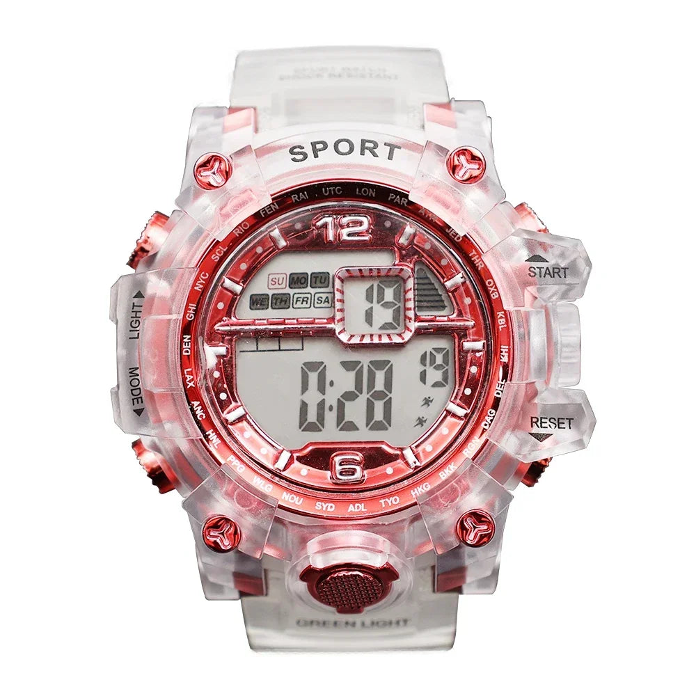 Outdoor Sport Transparent Digital Watch Men Women Alarm Clock 5Bar Waterproof Shock Creative Watches LED Display Wristwatch