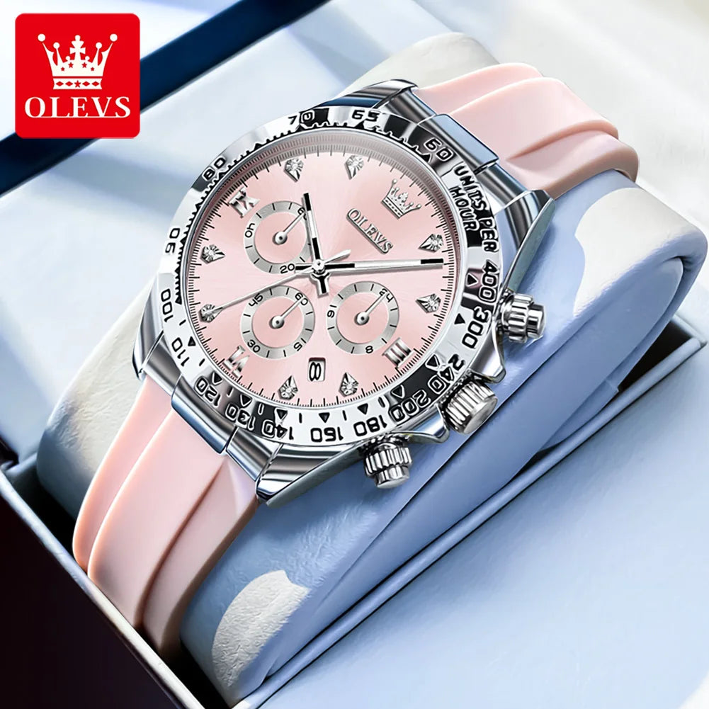 OLEVS 5618 Women Watch HD Multi functional Waterproof Luminous Chronograph Sports Silicone Strap Luxury Brand Quartz Women Watch