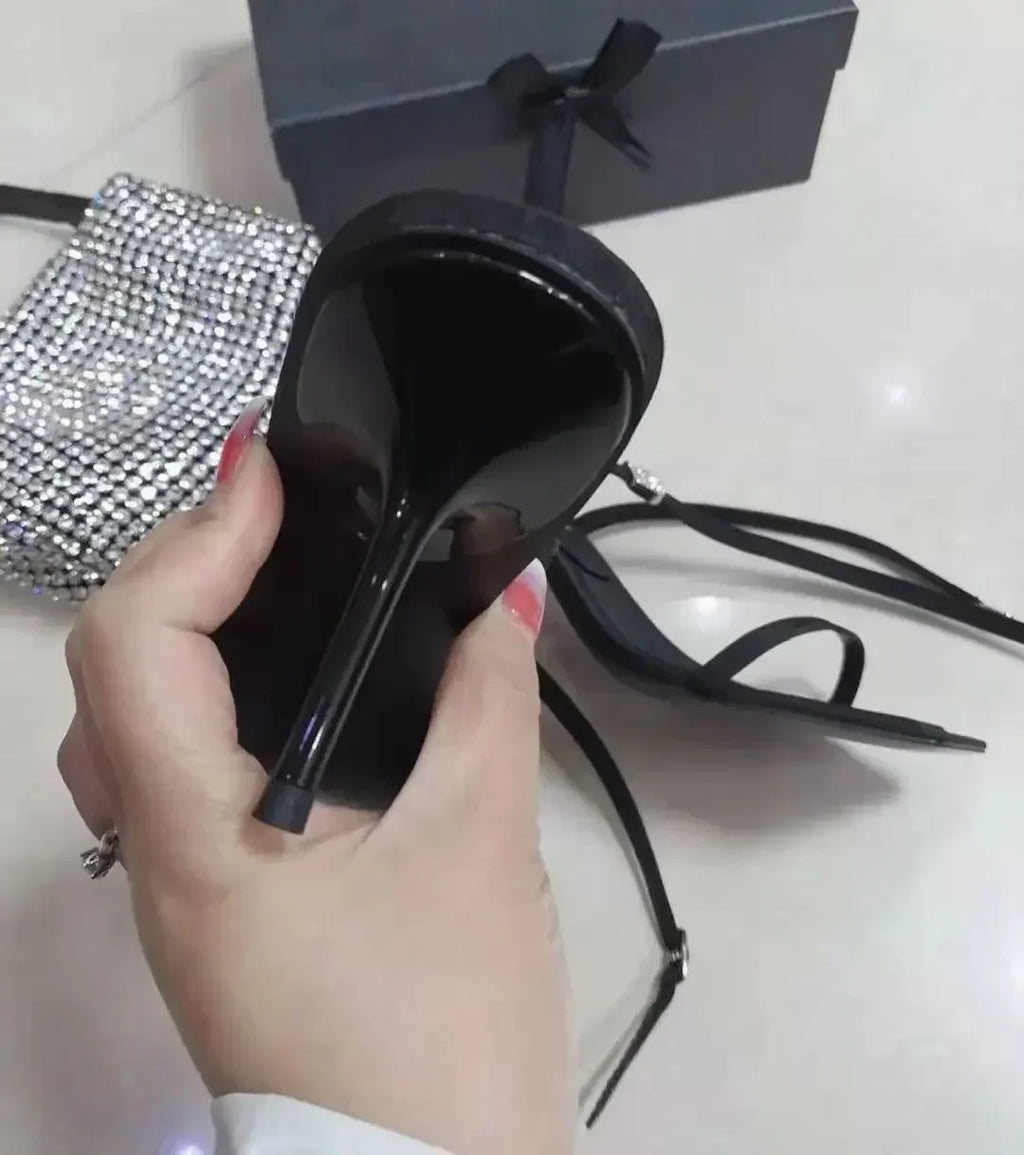 2025 Style Square Toe Women Sandals Crystal Letters Decorative Women High Heels Sexy Shoes Women's Banquet Wedding Shoes Women