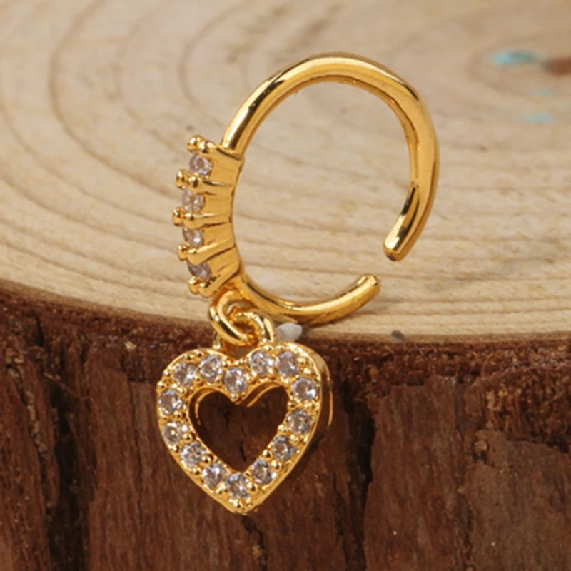 Gold Plated Pendant Nose Ring Hoop for Women Crystal Nose Hoop Protection Jewelry Nose Piercing Cartilage Earring Piercing