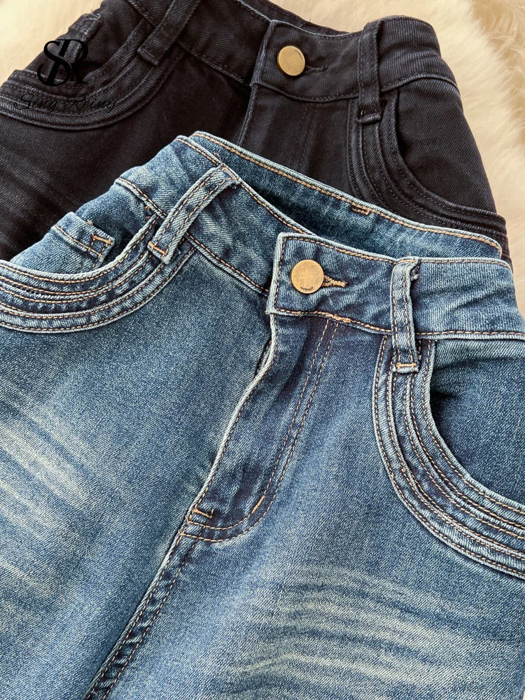 SINGREINY Female Do Old Vintage Jeans Zipper Casual Trendy Street Long Pants Chic High Waist Classic Versatile Boot Cut Trousers