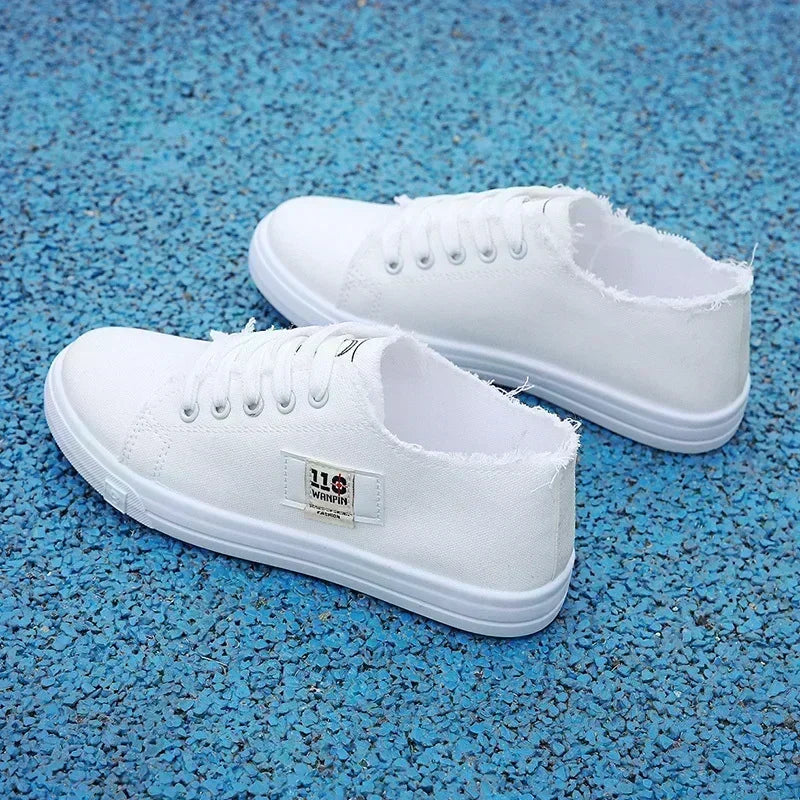Spring New Style Comfortable Casual Flat White Shoes Canvas Low-top Cross-strap Lightweight Sports Shoes for Women