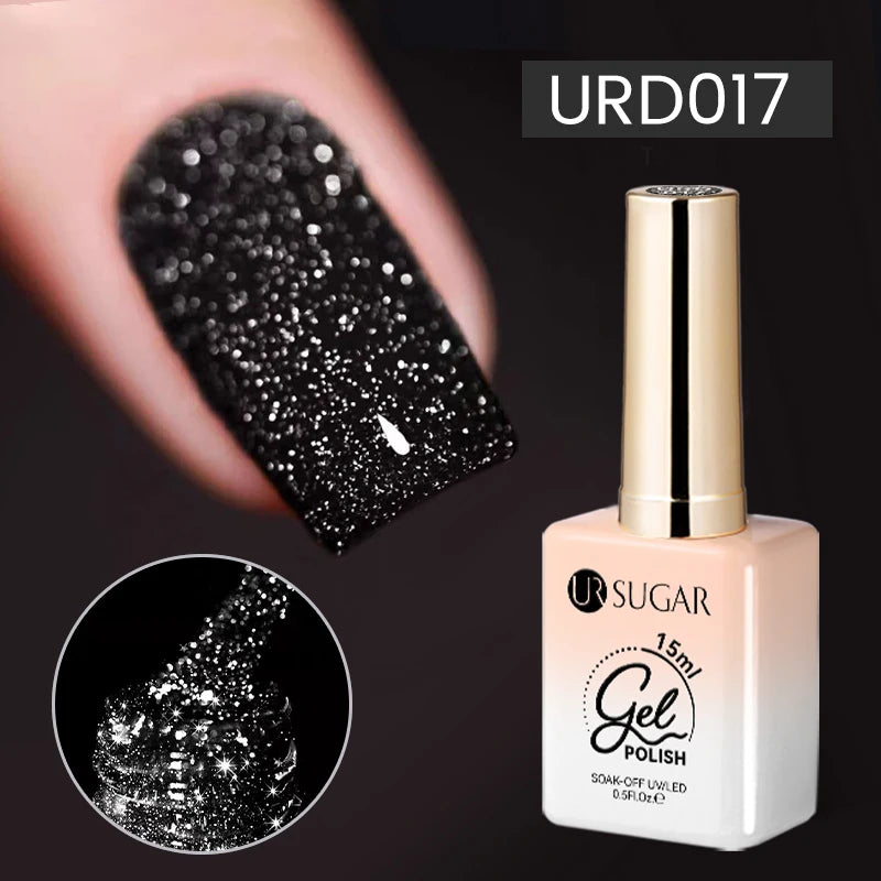 UR SUGAR 15ml Glitter Reflective Black Nail Gel Polish Flash Effect Shiny Soak Off UV Gel Manicure Colorful NeonNail Art Varnish